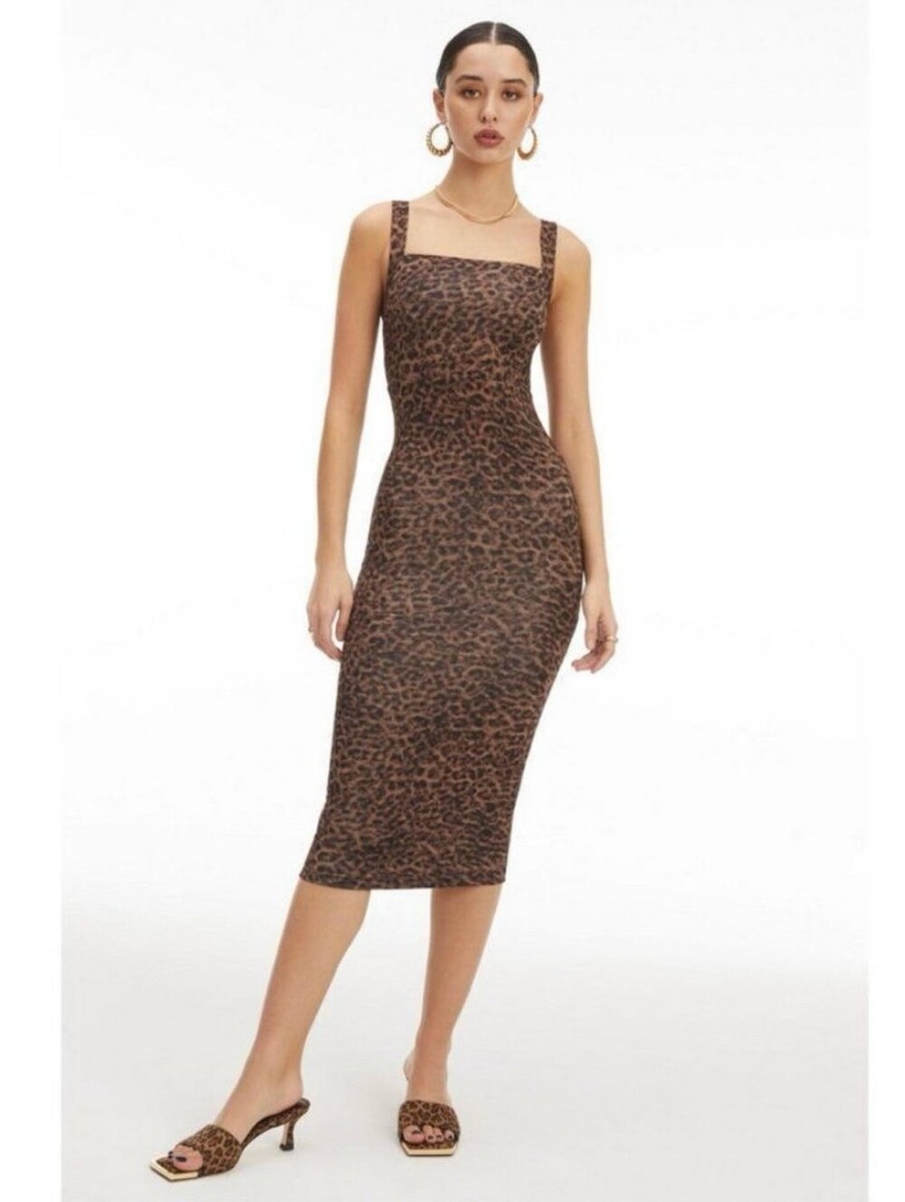 Good American Midi Leopard Print Slip Dress - Brown 4 90s